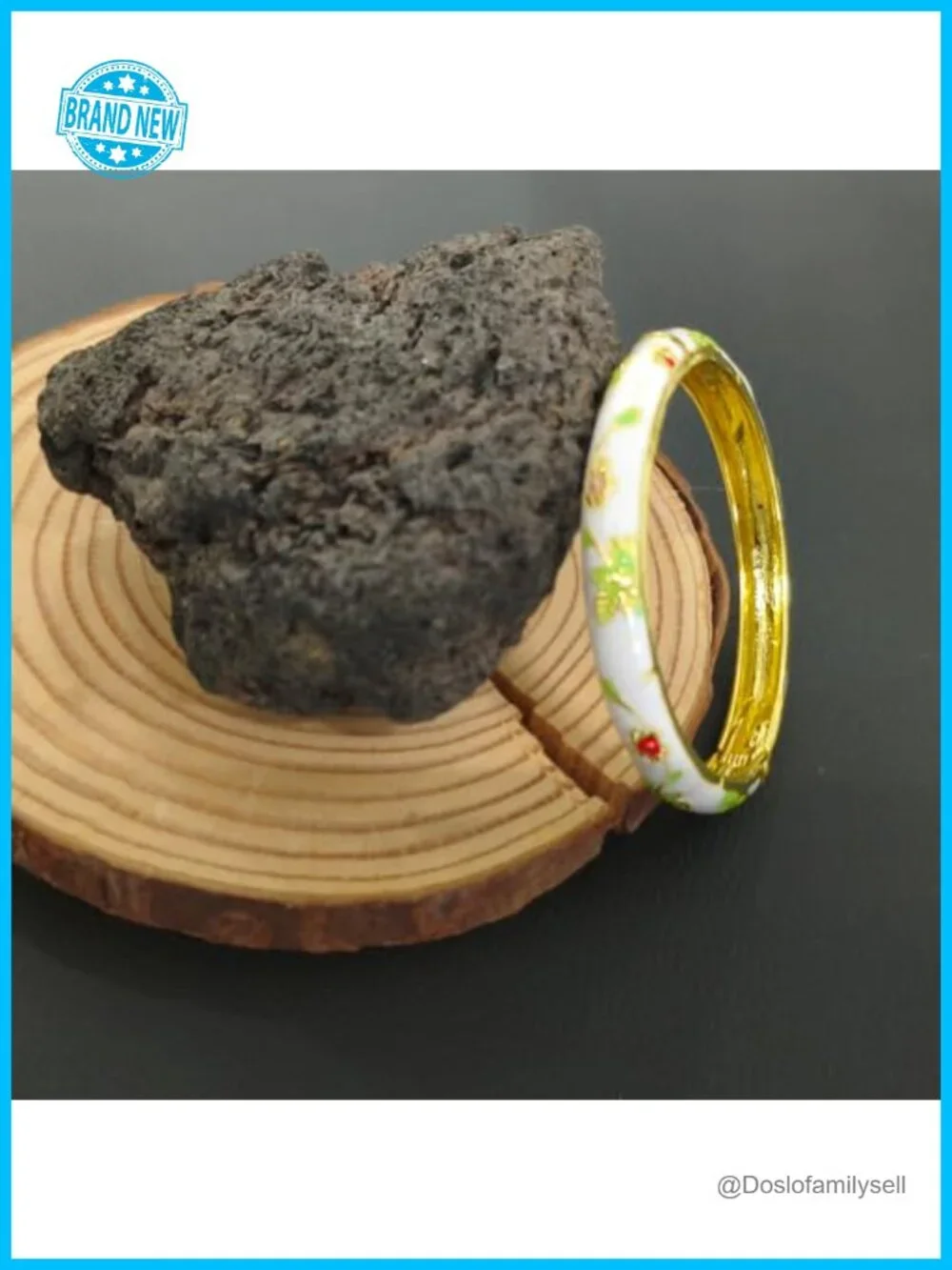 Cloisonne Bangle Bracelet Chunky Cuff Engraved Floral Enamel Gold Plated